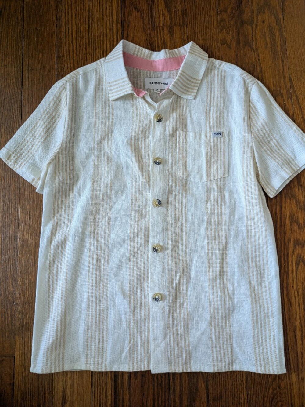 NWOT Sammy + Nat Short-Sleeve Button Front Shirt in Cream Stripe